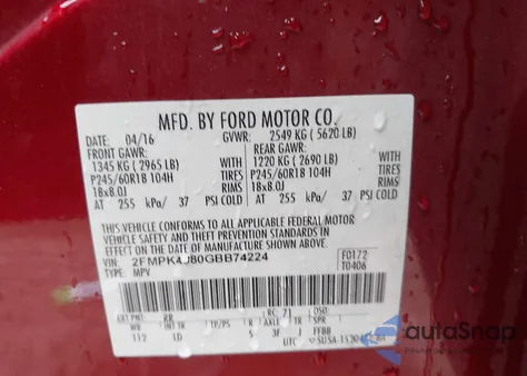 2016 Ford Edge Sel z USA, uszkodzony, nr VIN 2FMPK4J80GBB74224